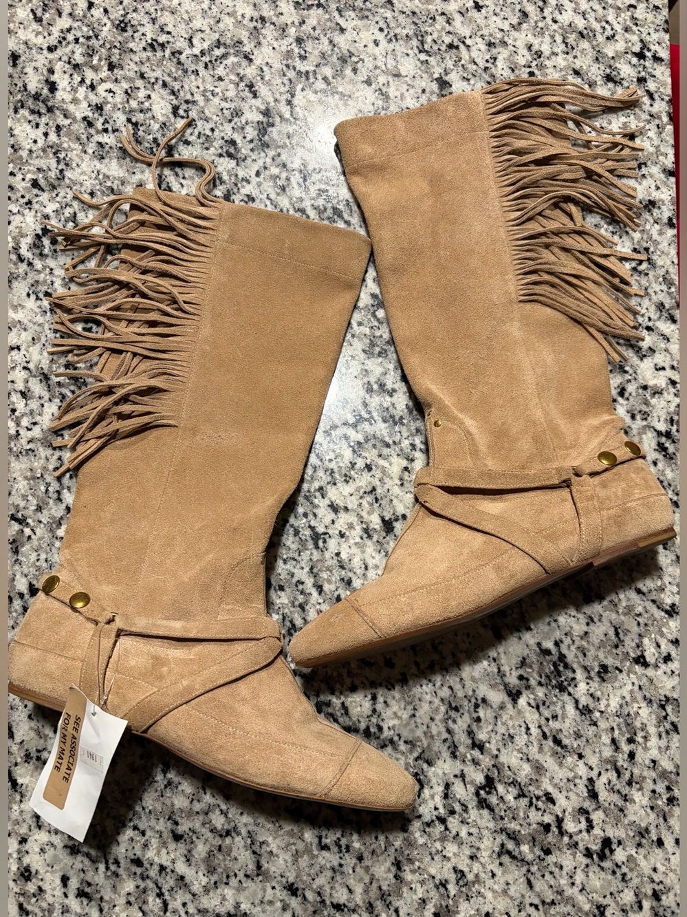 Jerome Dreyfuss Tan Suede Fringe Mid-Calf Boots Womens 10 Boho Western